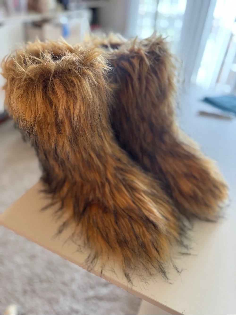 Faux Fur Boots, Mid-Calf Length, Furry Boots for Women Winter Snow Boots
